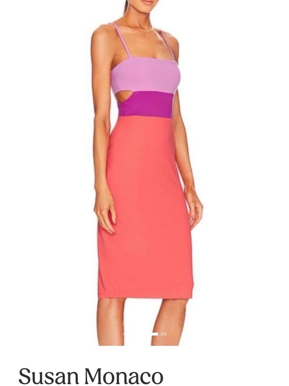 NWT Susana Monaco Coral, Lavender and purple  Colorblock Midi Dress